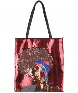 African-American Women Design Reversible Sequin Tote Bag A039GPP RED